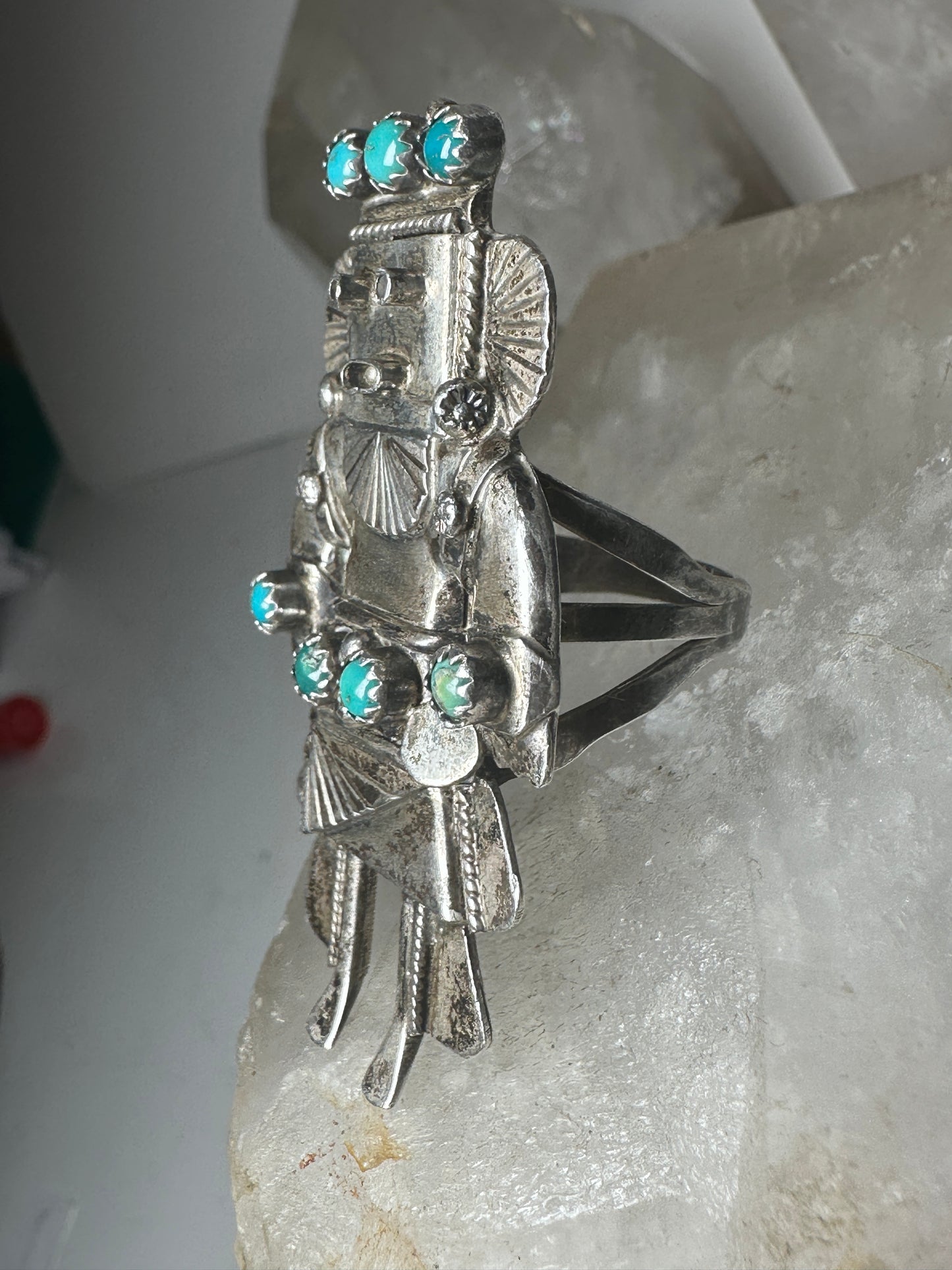 Kachina ring  size 9.75 turquoise coral sterling silver women girls