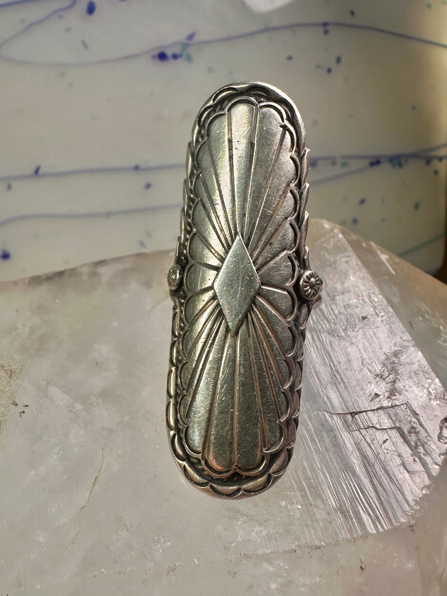 Long Navajo ring size 7 concho conch sterling silver women signed CS