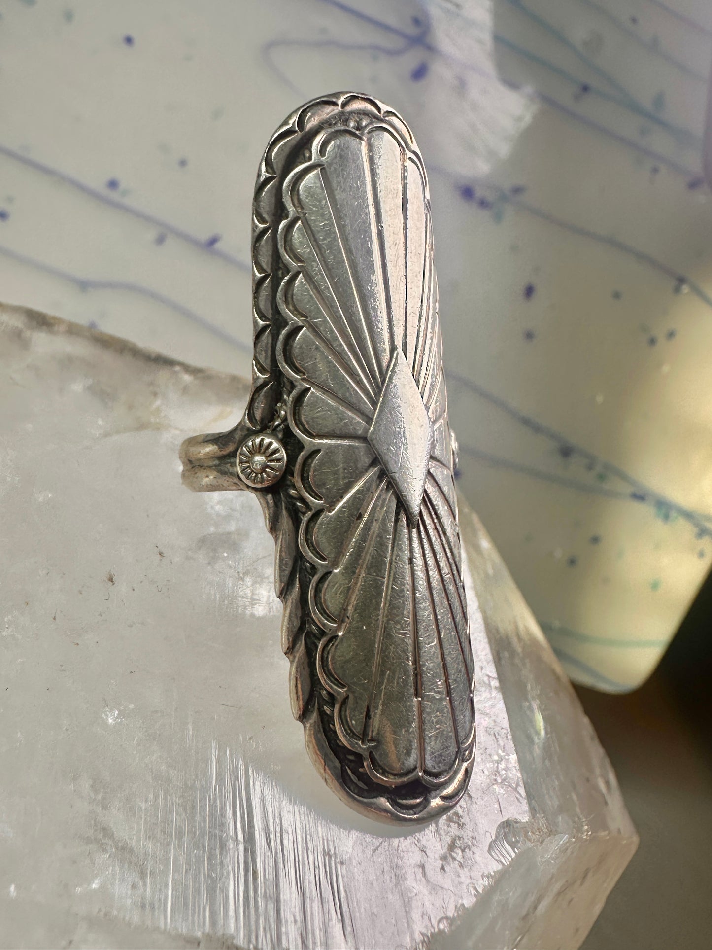 Long Navajo ring size 7 concho conch sterling silver women signed CS