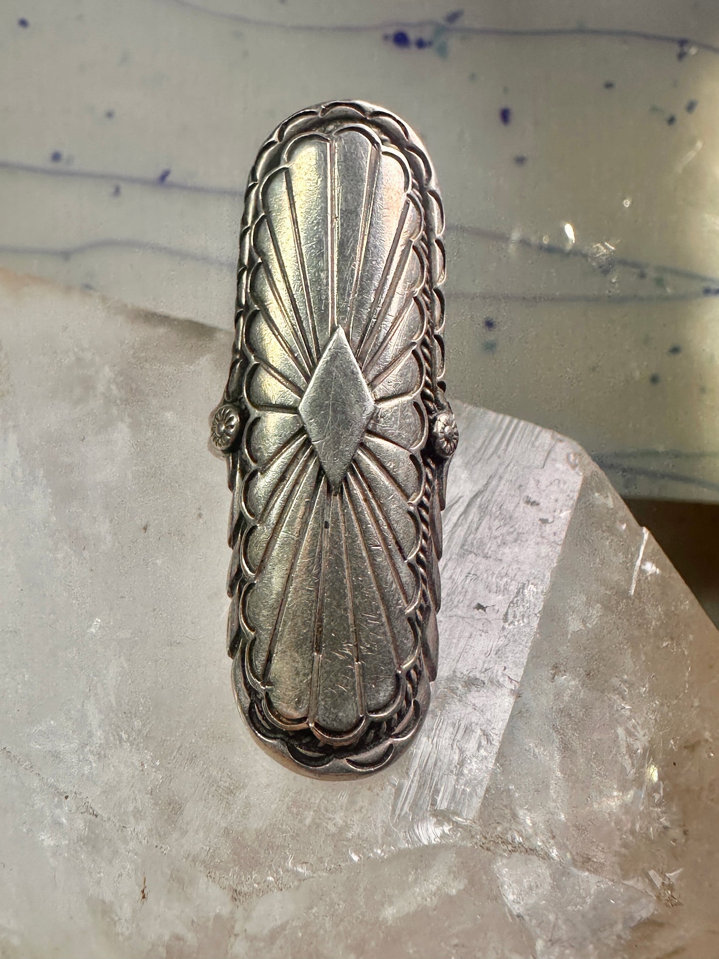 Long Navajo ring size 7 concho conch sterling silver women signed CS