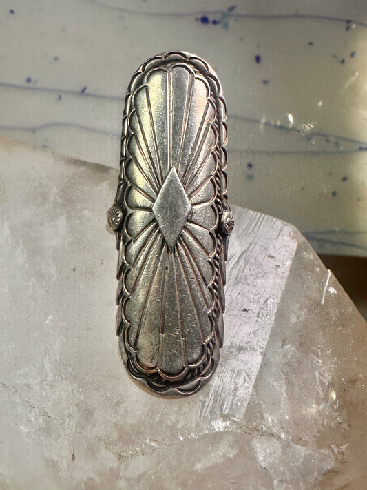 Long Navajo ring size 7 concho conch sterling silver women signed CS