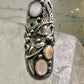 Long Navajo ring size 7.50 mop squash blossom leaves sterling silver women