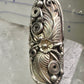 Long Navajo ring size 7.25 squash blossom leaves sterling silver women