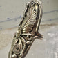 Long Navajo ring size 7.25 squash blossom leaves sterling silver women