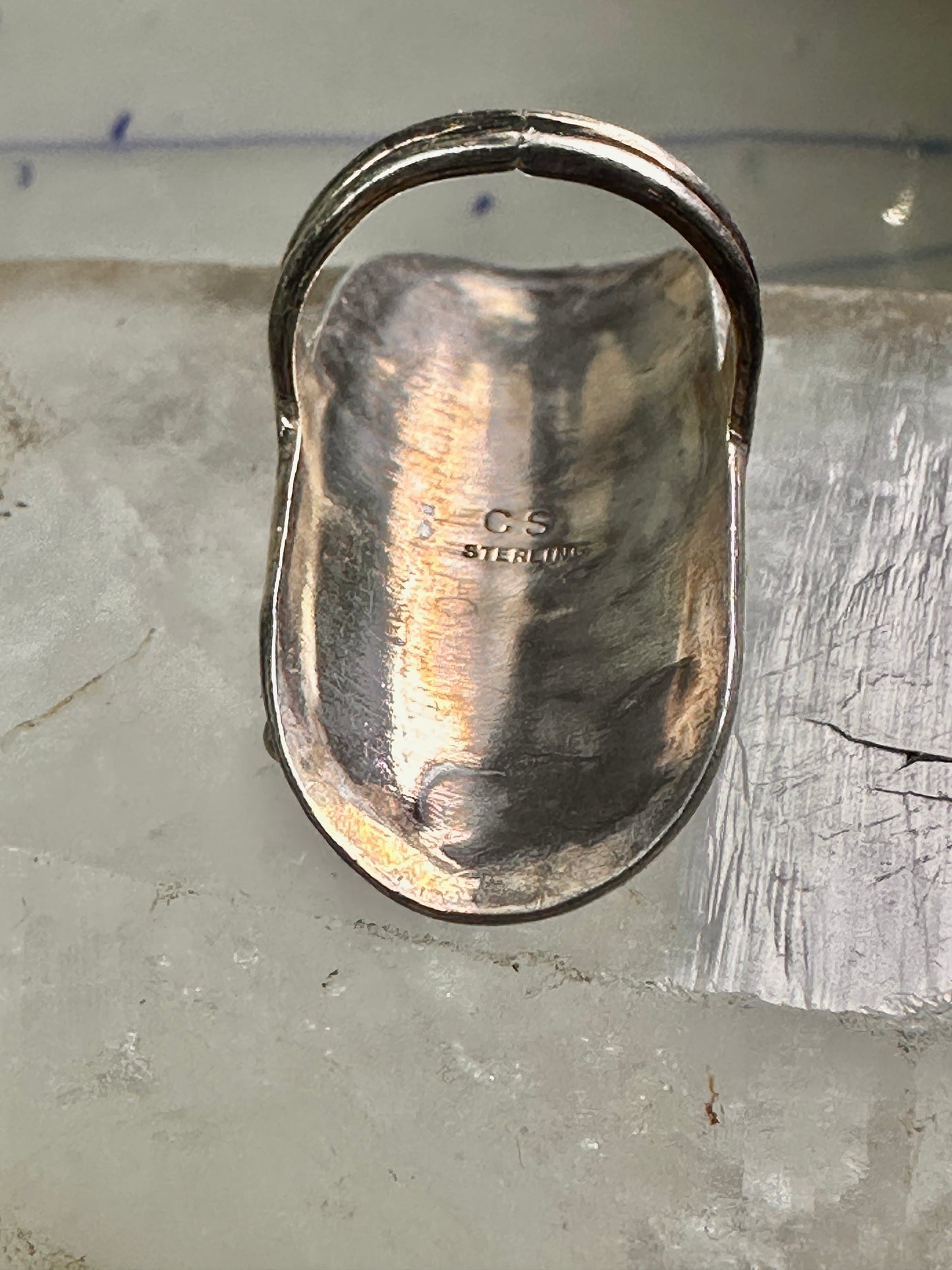 Long Navajo ring size 7.25 squash blossom leaves sterling silver women