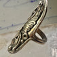 Long Navajo ring size 7.25 squash blossom leaves sterling silver women
