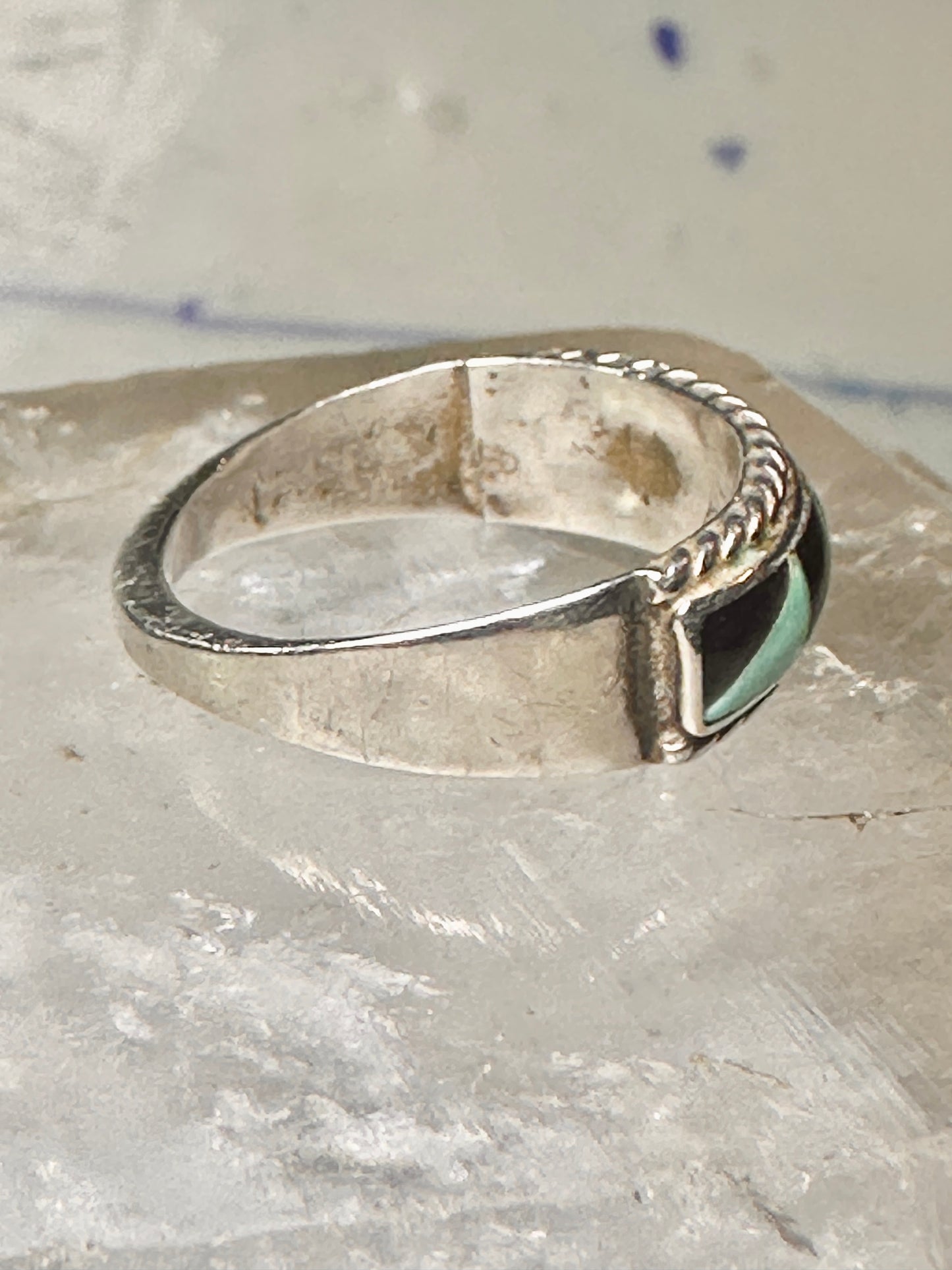 Zuni ring size 7.5 turquoise coral onyx MOP inlaid band sterling silver women men Andrew Dewa