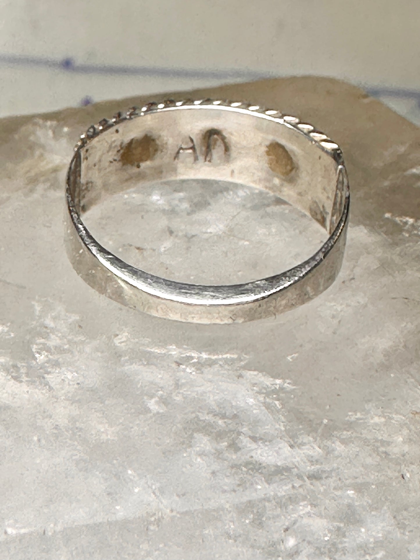 Zuni ring size 7.5 turquoise coral onyx MOP inlaid band sterling silver women men Andrew Dewa