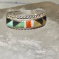 Zuni ring size 7.5 turquoise coral onyx MOP inlaid band sterling silver women men Andrew Dewa