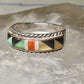 Zuni ring size 7.5 turquoise coral onyx MOP inlaid band sterling silver women men Andrew Dewa