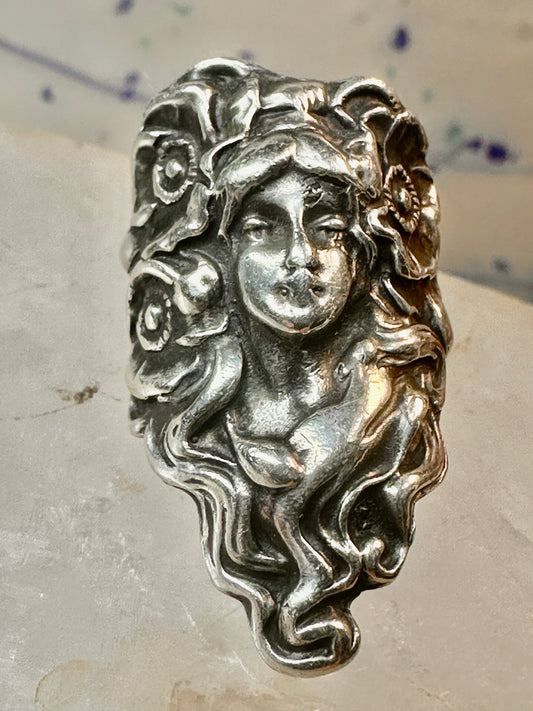 Art Nouveau ring face art deco band size 4 sterling silver women girls