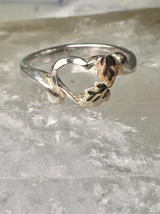 Black Hills Gold ring size 2.75 heart leaves pinky child baby band sterling silver women