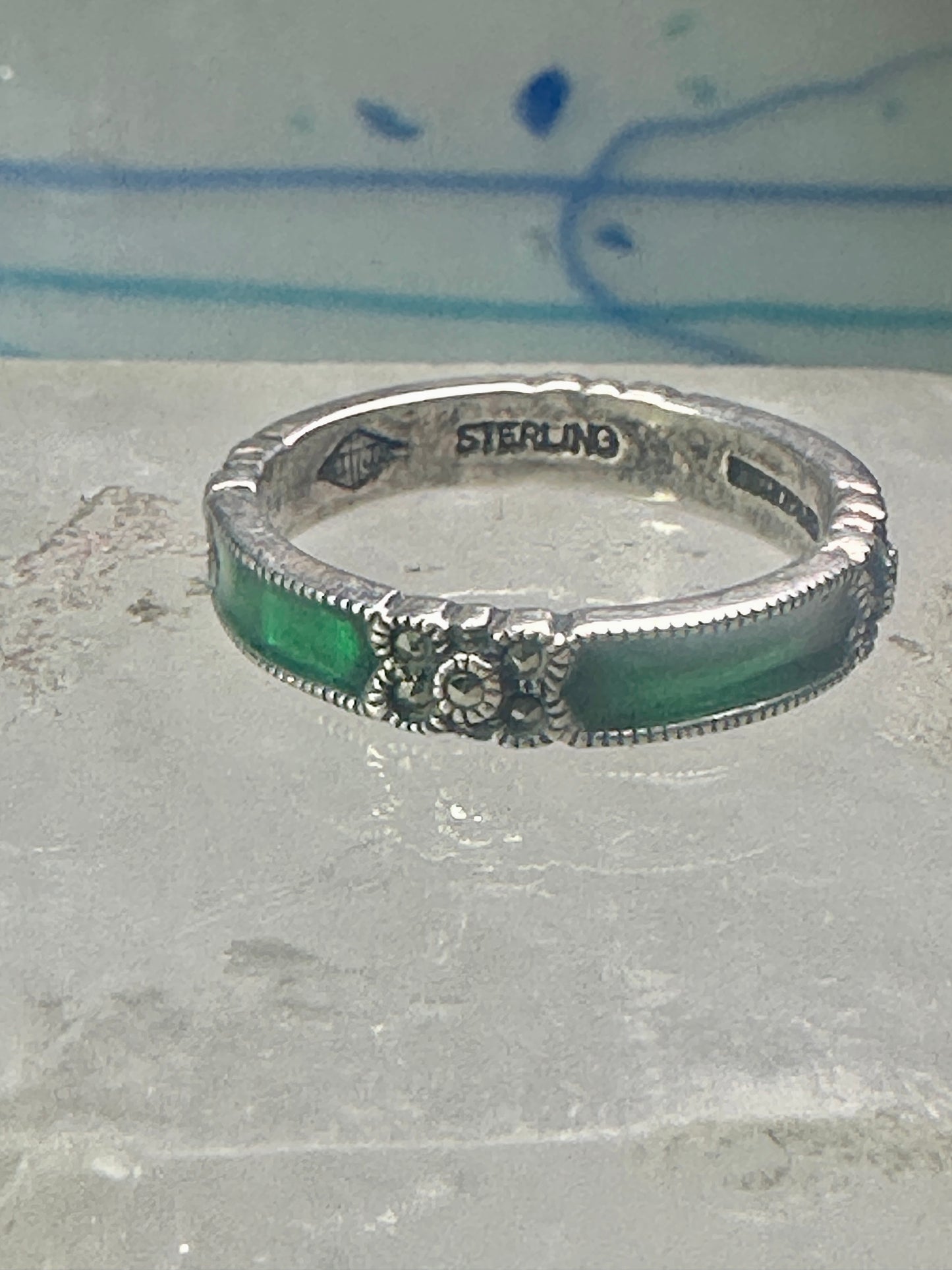 Judith Jack ring marcasite green stacker band size 6.50 sterling silver women girls