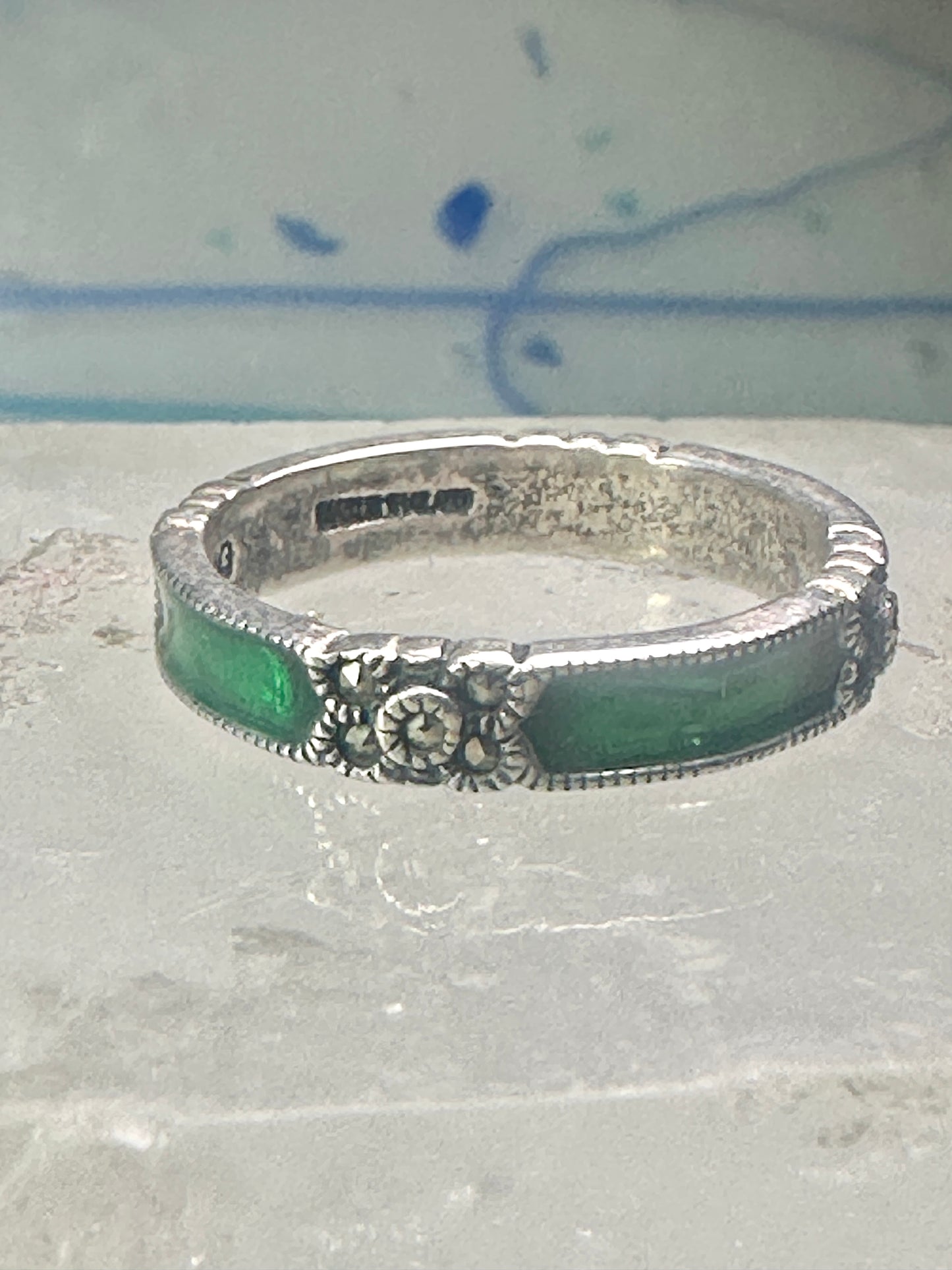 Judith Jack ring marcasite green stacker band size 6.50 sterling silver women girls