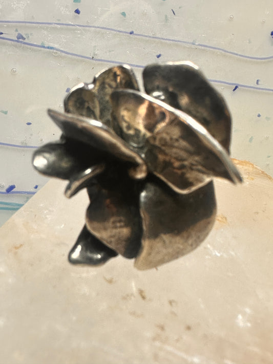 Vintage Rose flower ring brutalist band size 6.75 by Riilla sterling silver women
