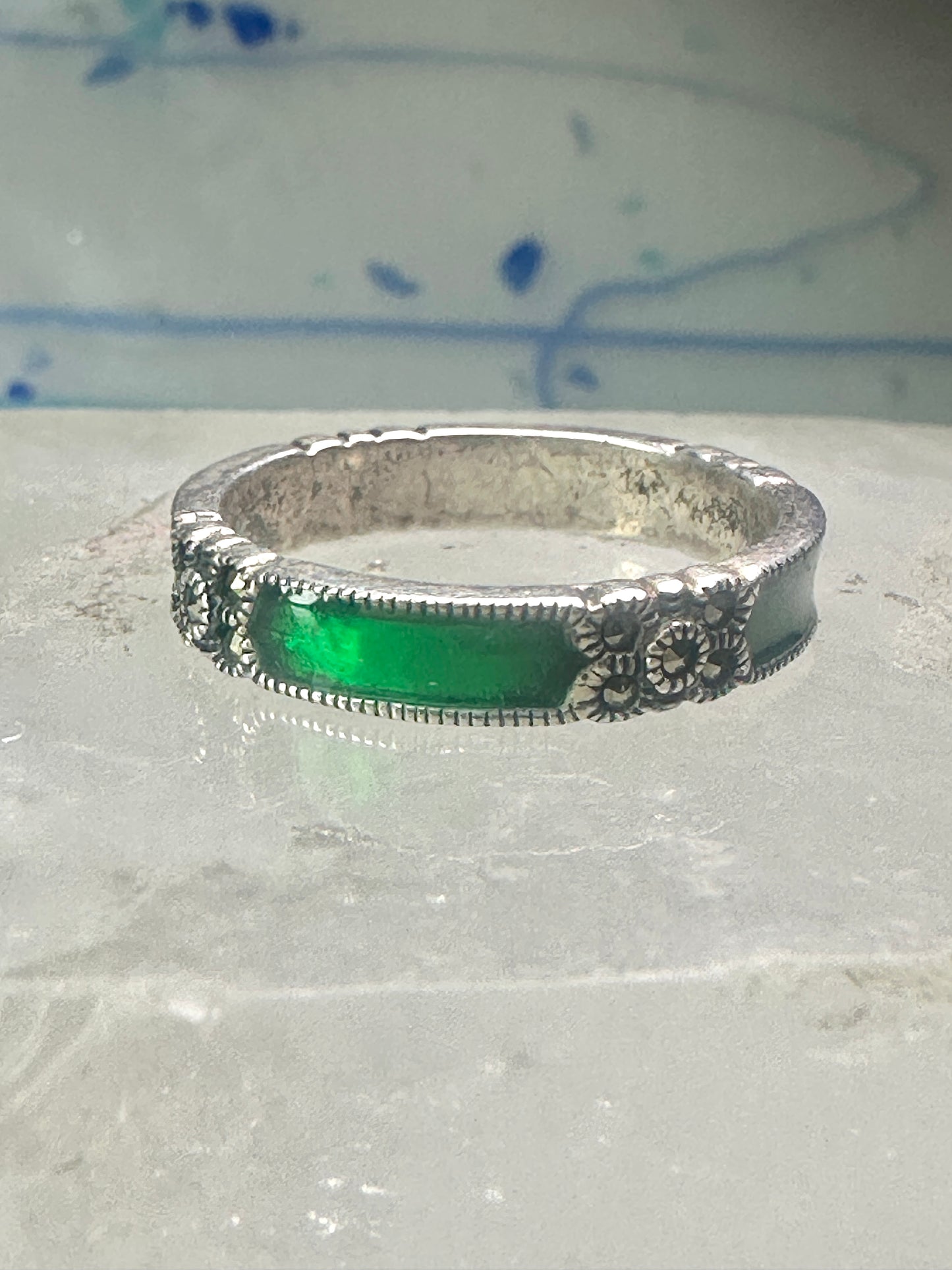 Judith Jack ring marcasite green stacker band size 6.50 sterling silver women girls