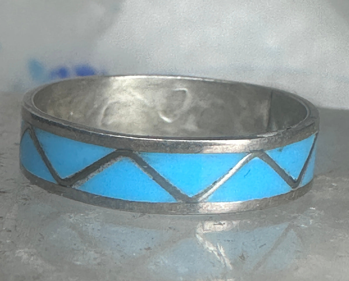 Vintage Sterling Silver Reconstituted Turquoise Inlay Band Ring Size 9.25 925