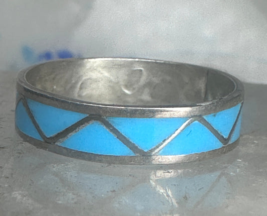 Vintage Sterling Silver Reconstituted Turquoise Inlay Band Ring Size 9.25 925
