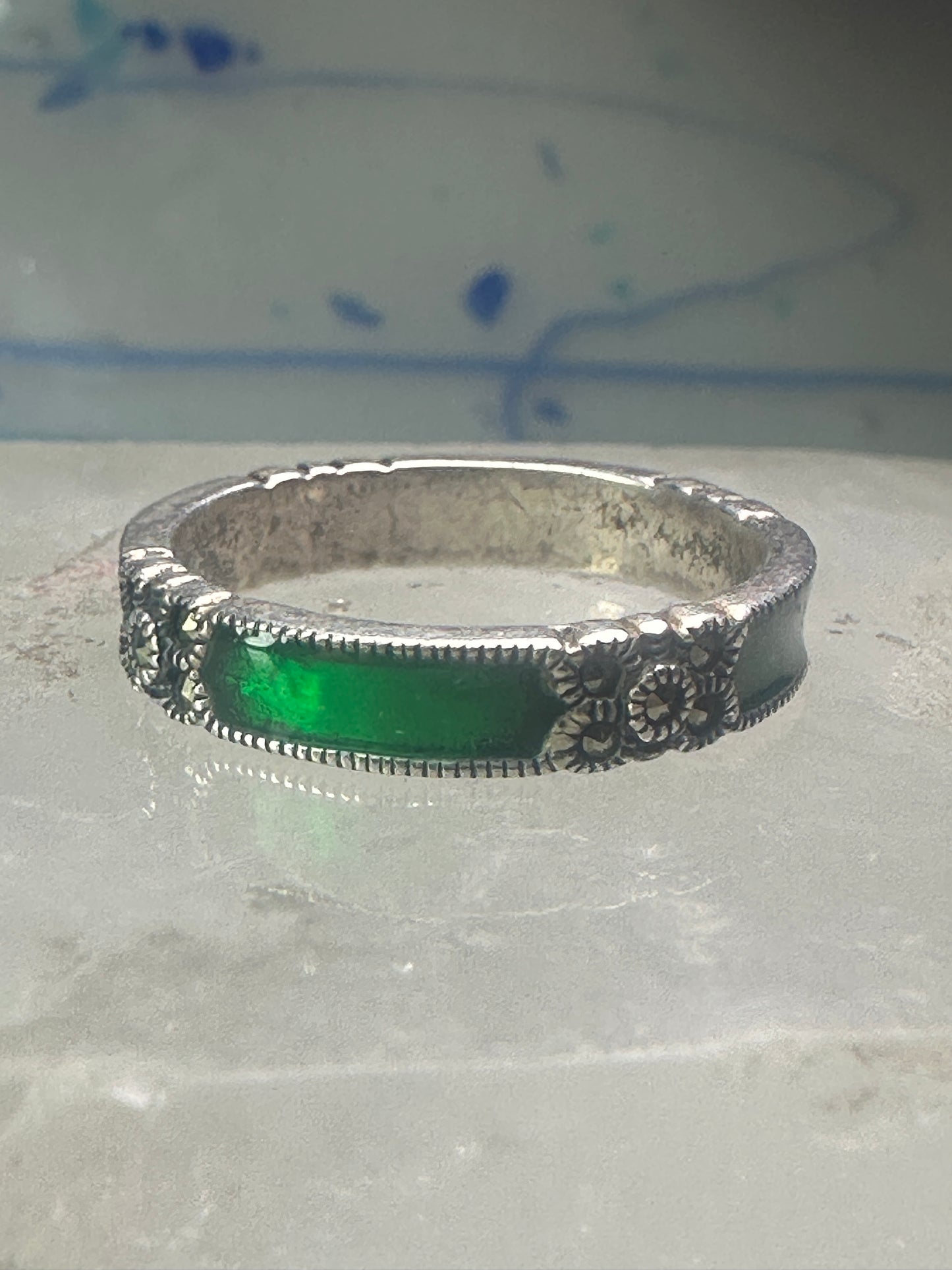 Judith Jack ring marcasite green stacker band size 6.50 sterling silver women girls