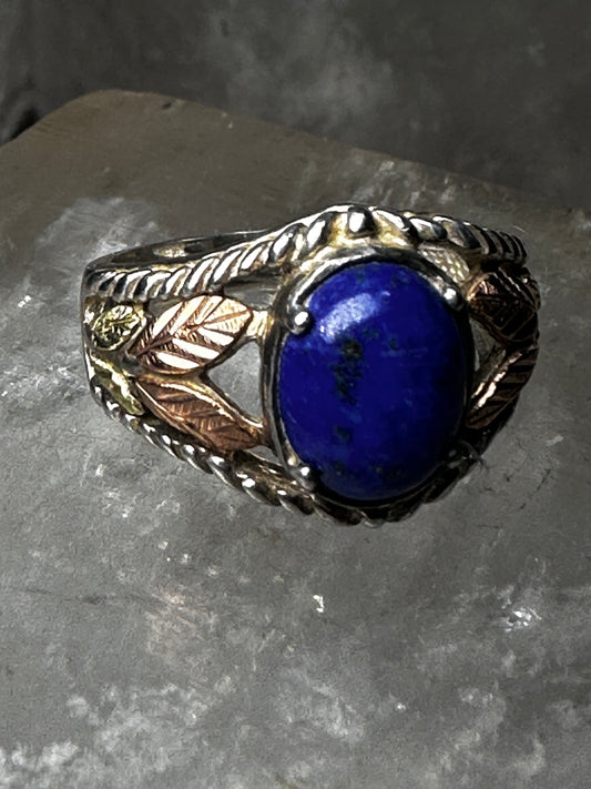Black Hills Gold ring size 5.75 blue lapis leaves sterling silver band  women girls
