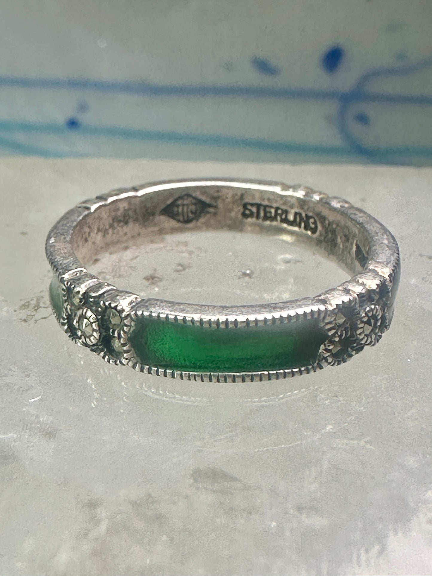 Judith Jack ring marcasite green stacker band size 6.50 sterling silver women girls