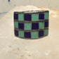 Vintage checkerboard ring cigar band blue lapis turquoise size 10.50 sterling silver women