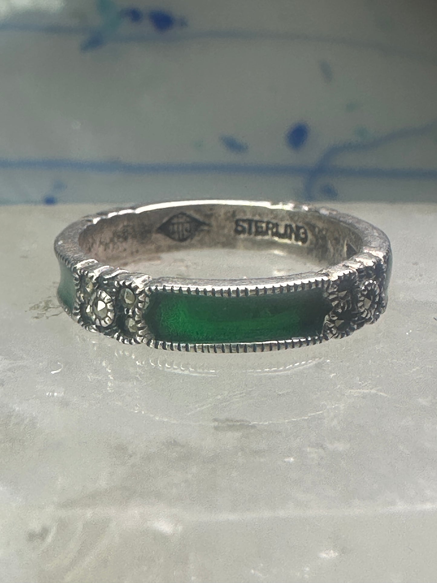 Judith Jack ring marcasite green stacker band size 6.50 sterling silver women girls