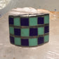 Vintage checkerboard ring cigar band blue lapis turquoise size 10.50 sterling silver women