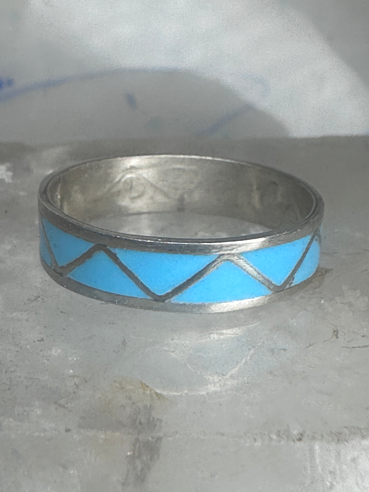 Vintage Sterling Silver Reconstituted Turquoise Inlay Band Ring Size 9.25 925