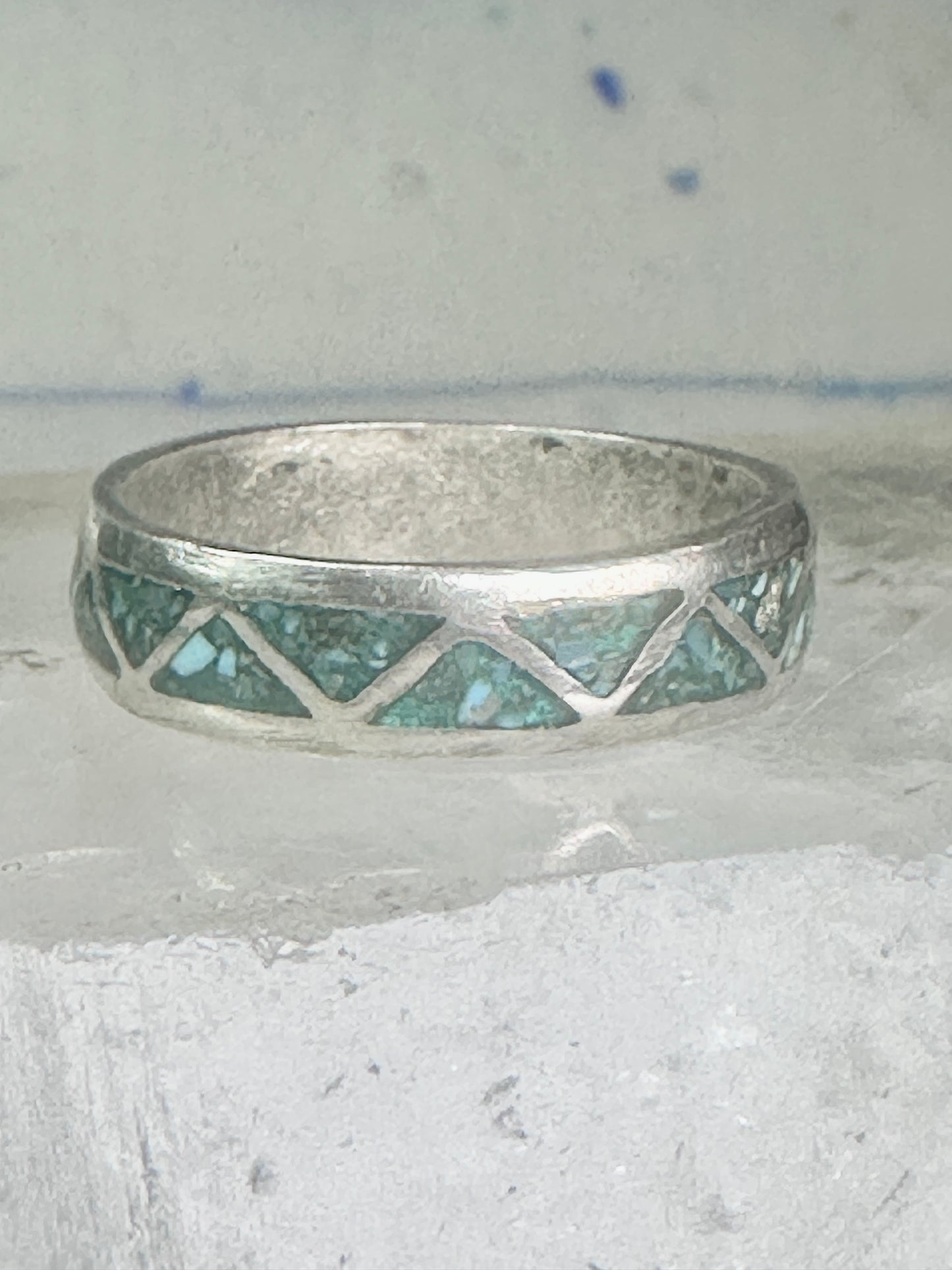 Zuni turquoise wedding ring Size 11.75 Vintage sterling silver women men