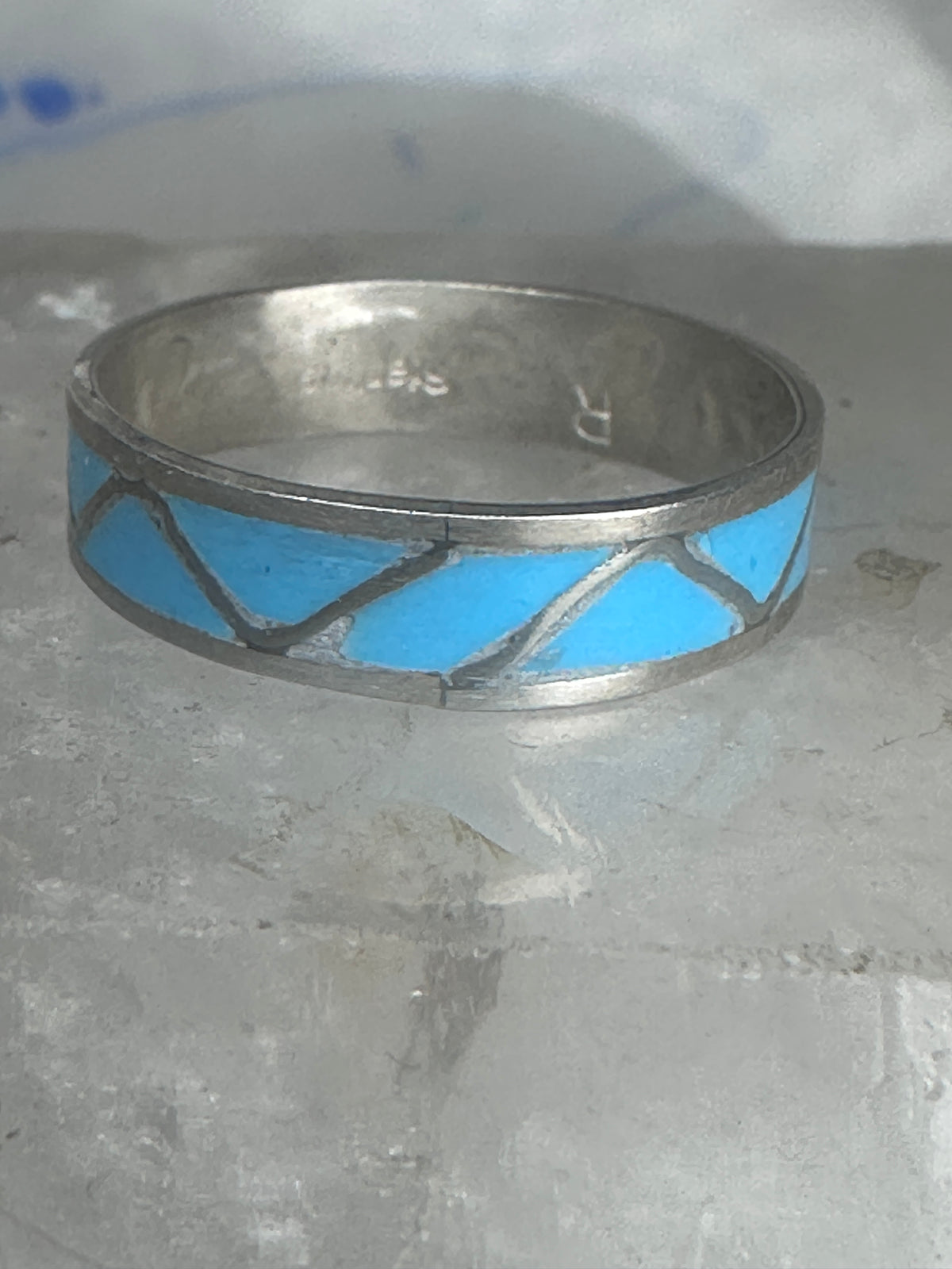 Vintage Sterling Silver Reconstituted Turquoise Inlay Band Ring Size 9.25 925