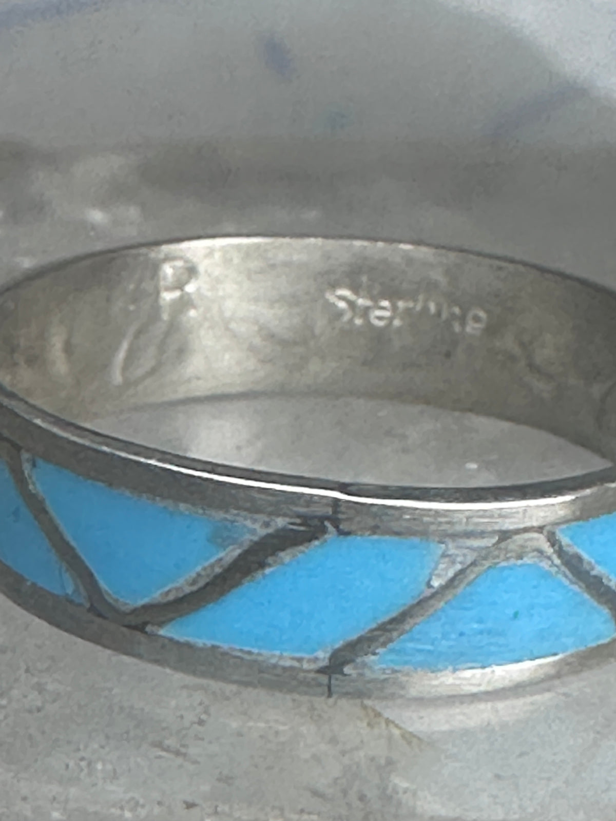 Vintage Sterling Silver Reconstituted Turquoise Inlay Band Ring Size 9.25 925