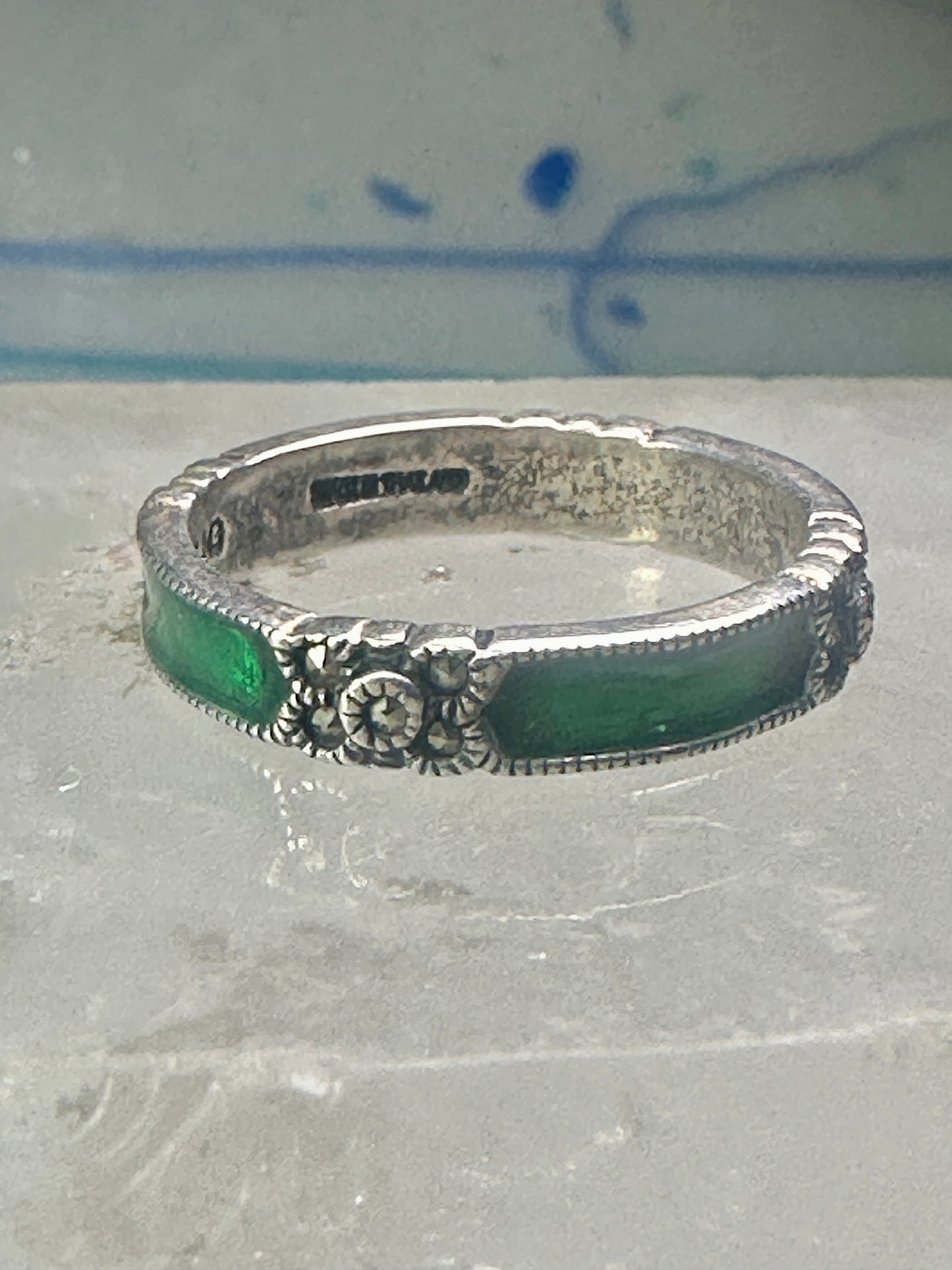 Judith Jack ring marcasite green stacker band size 6.50 sterling silver women girls