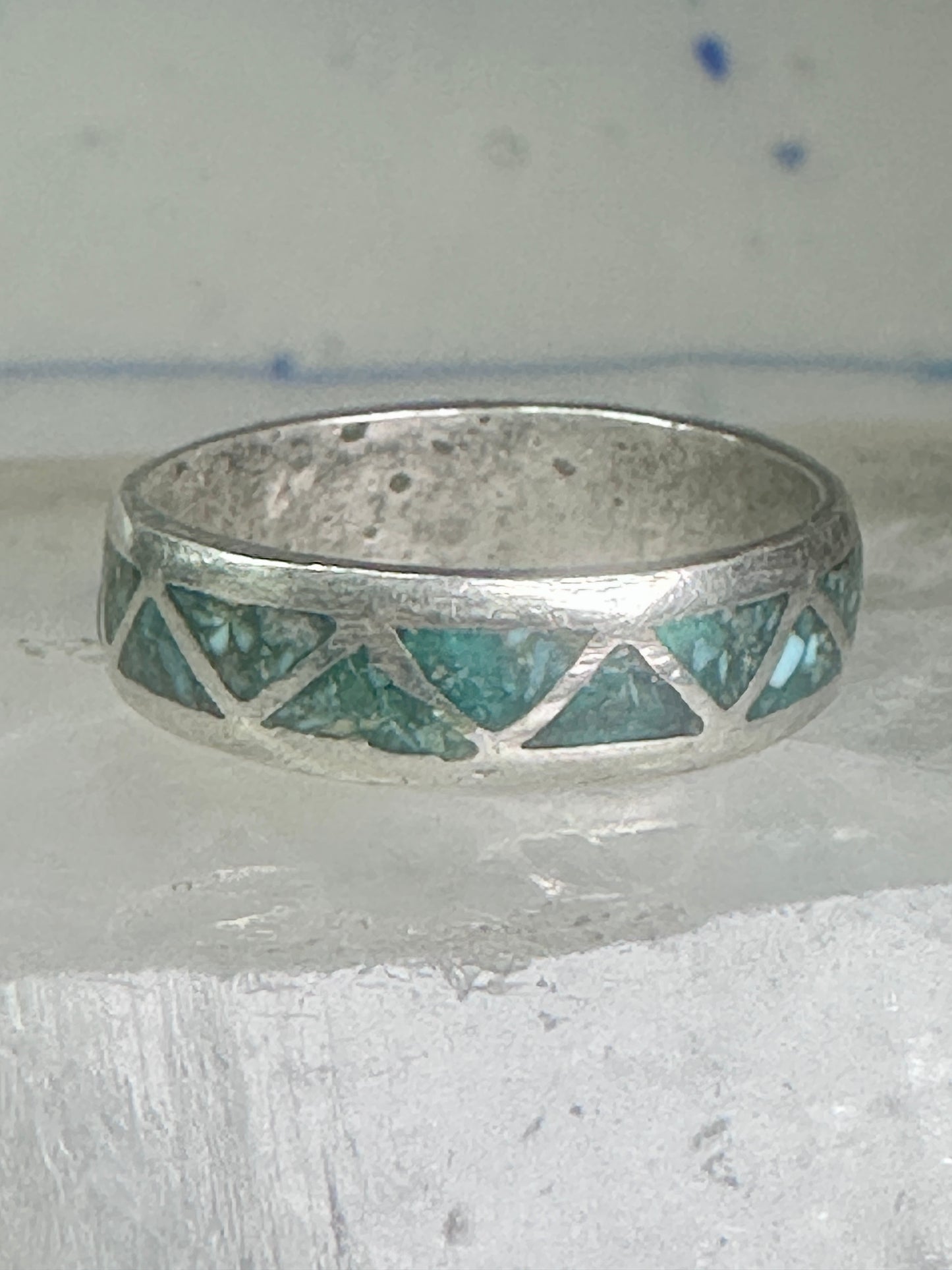 Zuni turquoise wedding ring Size 11.75 Vintage sterling silver women men