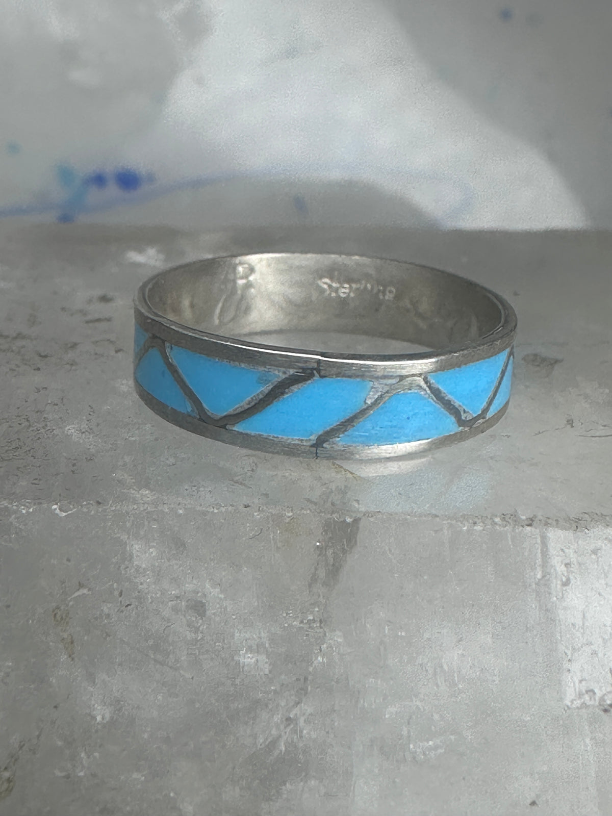 Vintage Sterling Silver Reconstituted Turquoise Inlay Band Ring Size 9.25 925