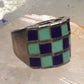 Vintage checkerboard ring cigar band blue lapis turquoise size 10.50 sterling silver women