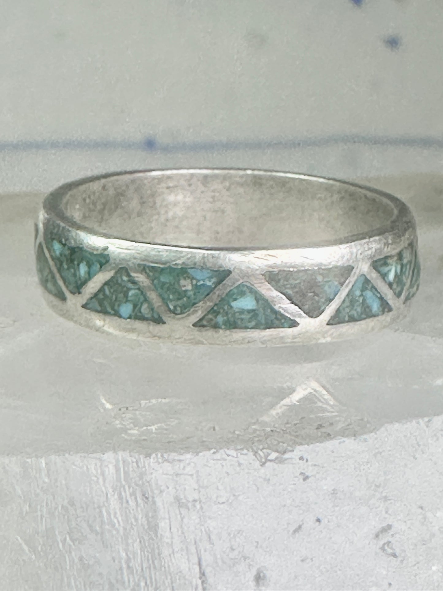 Zuni turquoise wedding ring Size 11.75 Vintage sterling silver women men