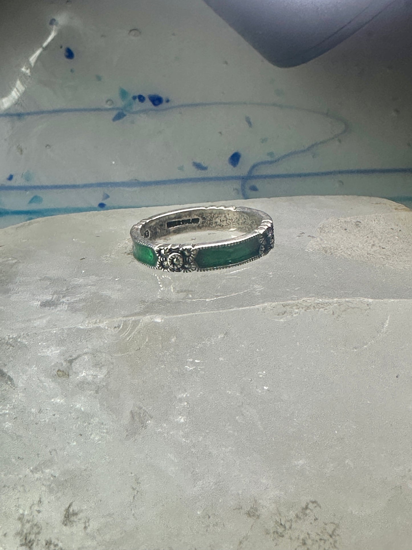 Judith Jack ring marcasite green stacker band size 6.50 sterling silver women girls