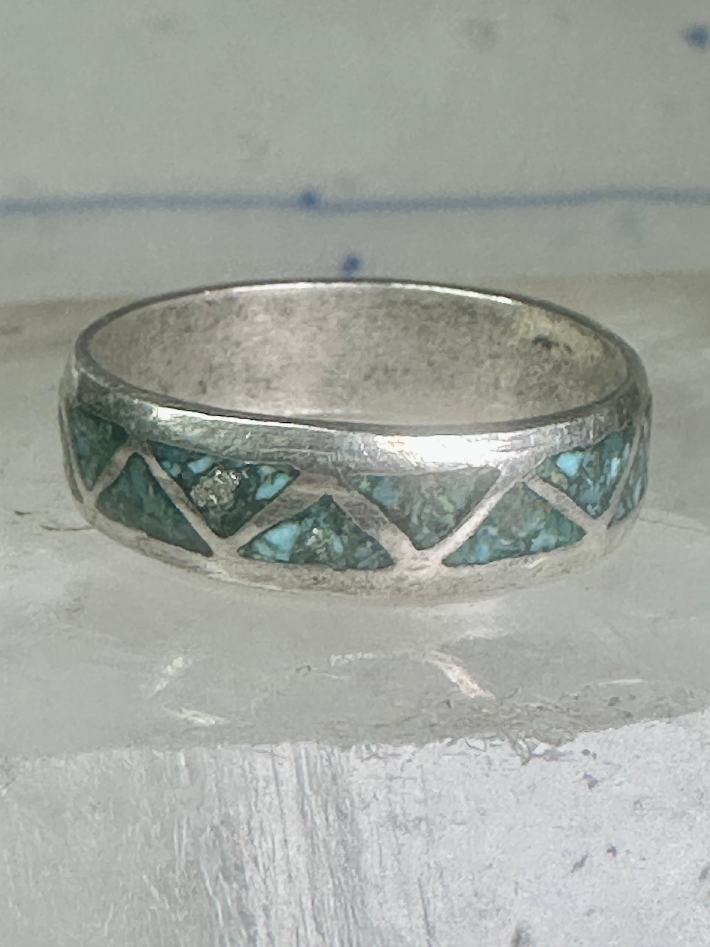 Zuni turquoise wedding ring Size 11.75 Vintage sterling silver women men