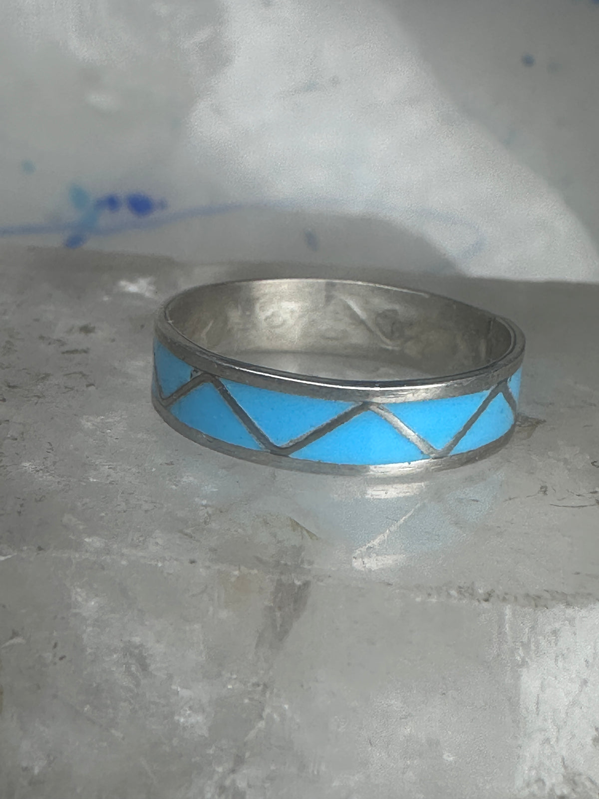 Vintage Sterling Silver Reconstituted Turquoise Inlay Band Ring Size 9.25 925