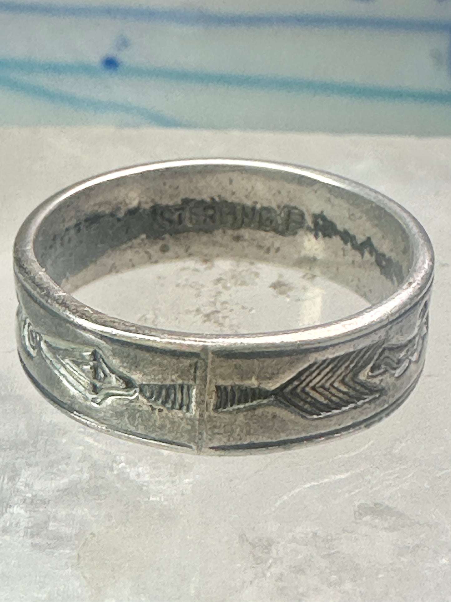 Navajo ring sign P band ring Phoenix crossed arrows plus symbols size 7.7 sterling silver women men boys girls