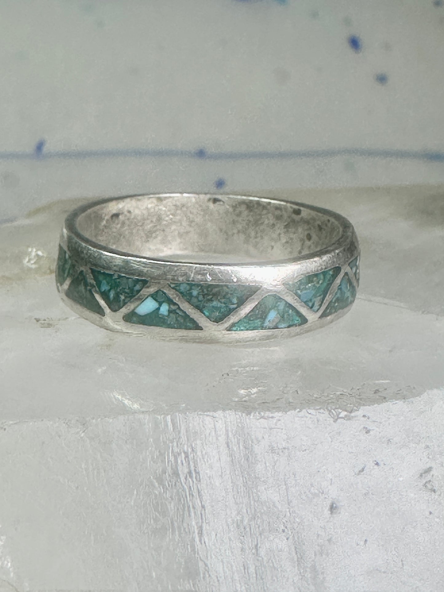 Zuni turquoise wedding ring Size 11.75 Vintage sterling silver women men