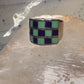 Vintage checkerboard ring cigar band blue lapis turquoise size 10.50 sterling silver women