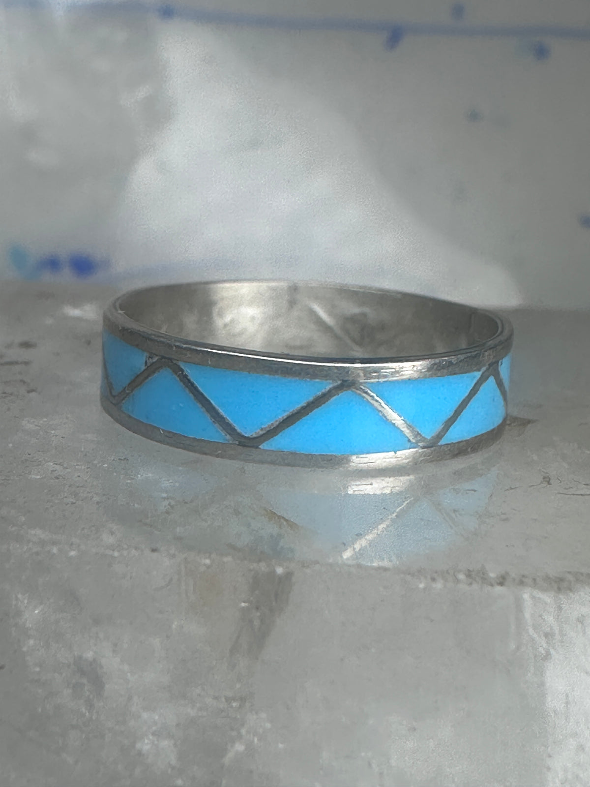 Vintage Sterling Silver Reconstituted Turquoise Inlay Band Ring Size 9.25 925
