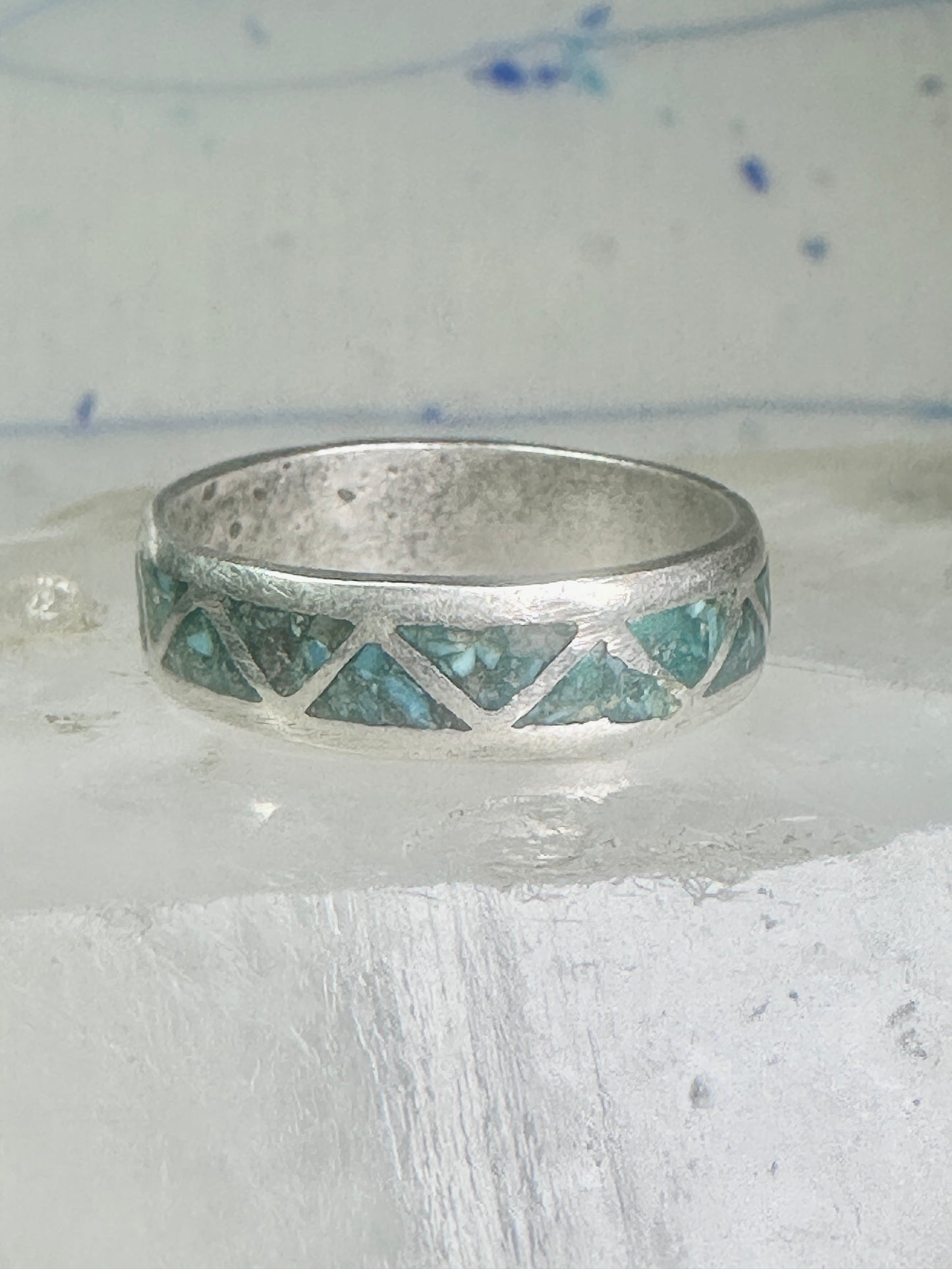 Zuni turquoise wedding ring Size 11.75 Vintage sterling silver women men