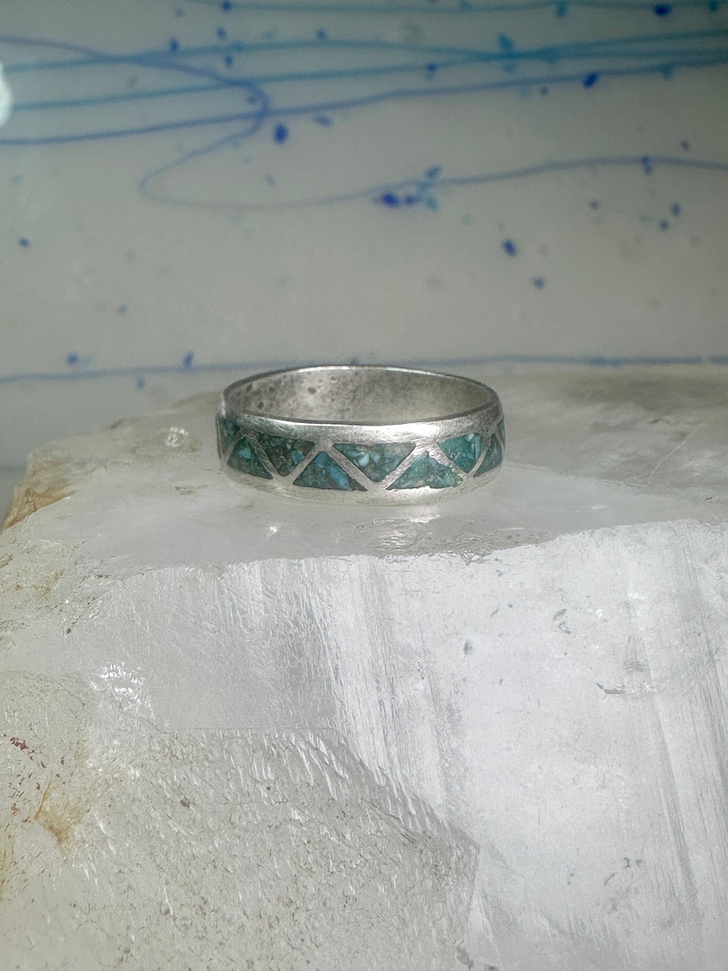 Zuni turquoise wedding ring Size 11.75 Vintage sterling silver women men