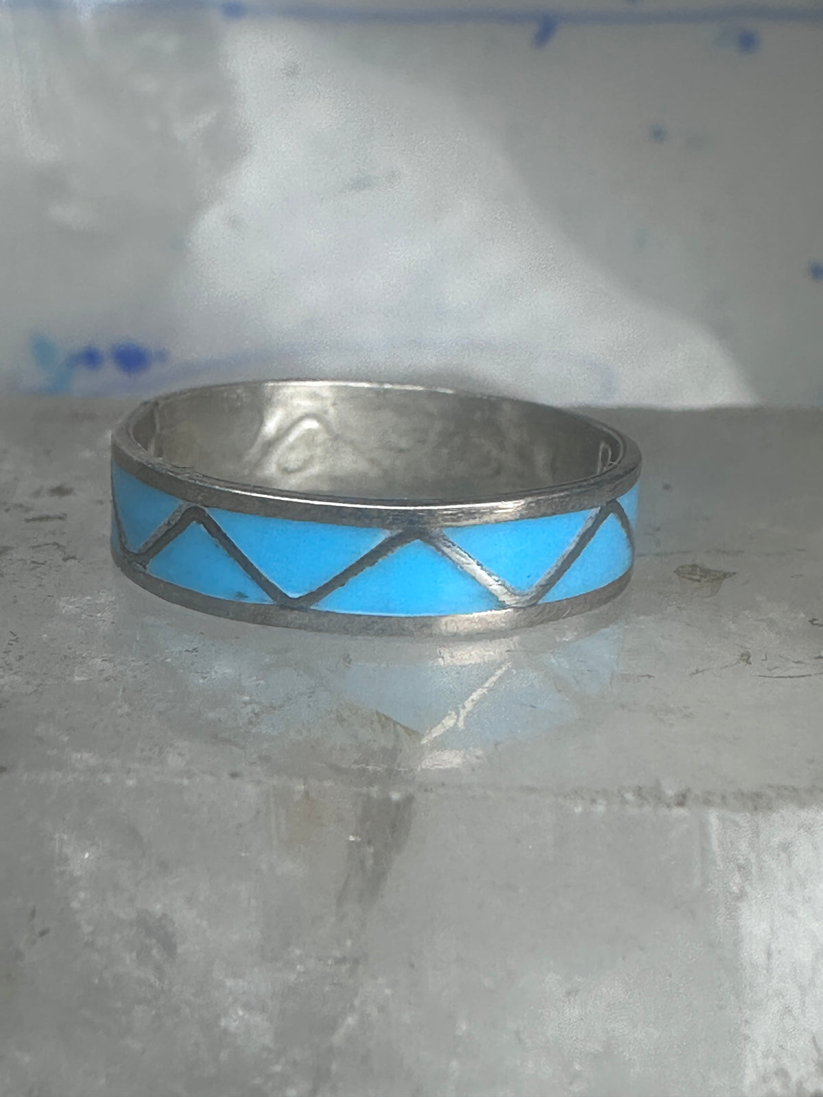 Vintage Sterling Silver Reconstituted Turquoise Inlay Band Ring Size 9.25 925