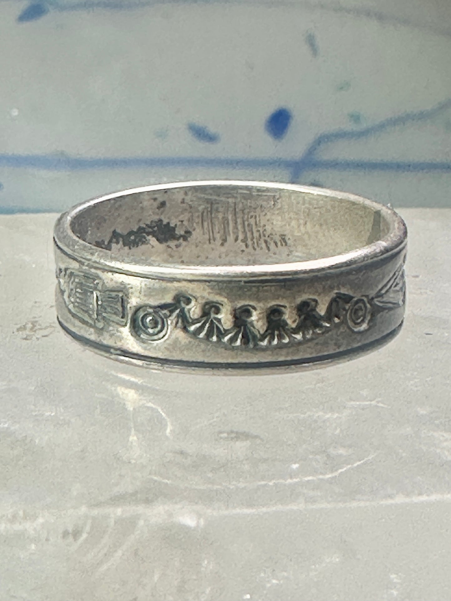 Navajo ring sign P band ring Phoenix crossed arrows plus symbols size 7.7 sterling silver women men boys girls