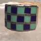 Vintage checkerboard ring cigar band blue lapis turquoise size 10.50 sterling silver women