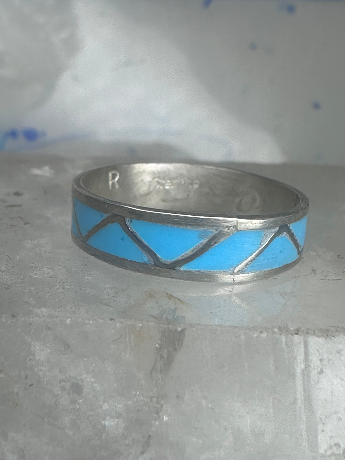 Vintage Sterling Silver Reconstituted Turquoise Inlay Band Ring Size 9.25 925